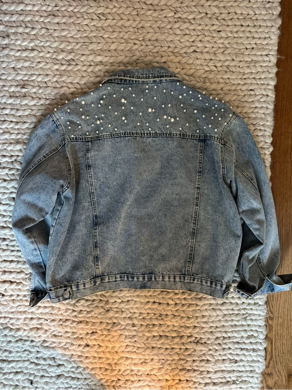 Denim Pearl-Embellished Jacket - Blue